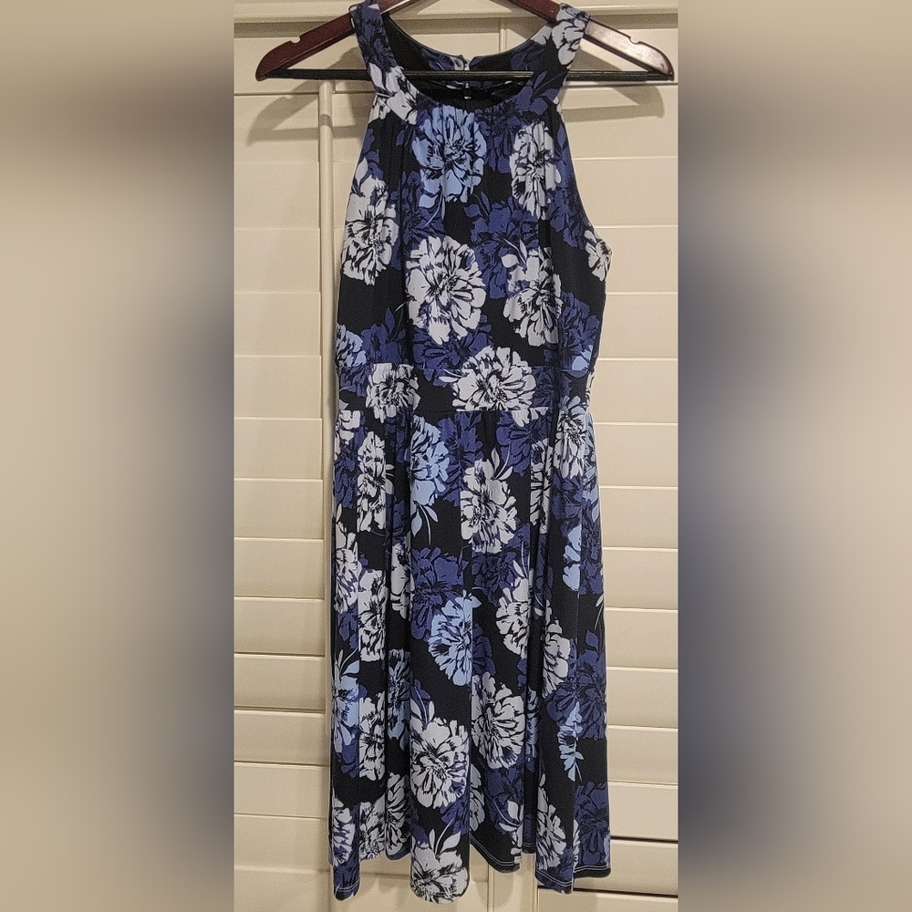 Banana Republic Blue and Black Floral Midi Skirt